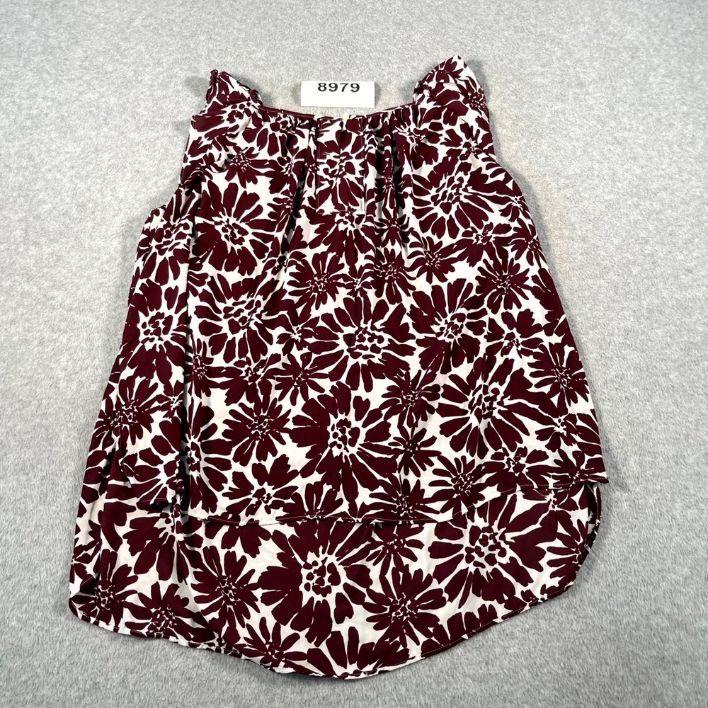 LOFT Blouse Top Womens XL Beige Burgundy Floral Pleated Square Neck Sleeveless